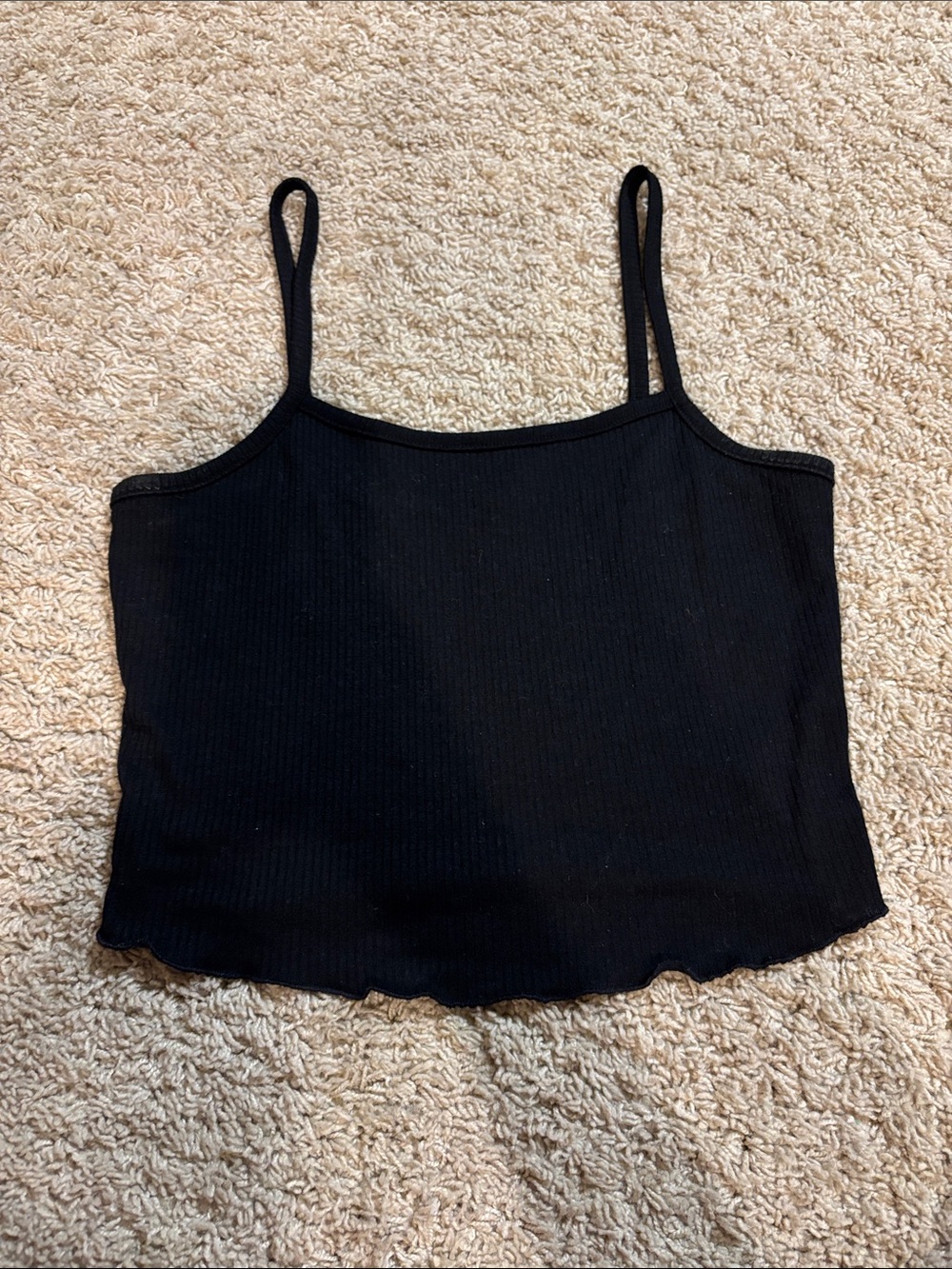 crown & ivy Black Ribbed Spaghetti Strap Crop Top